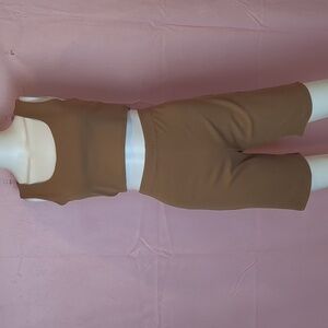 Nasty Gal Camel Scoop Neck Crop Top and Bike Shorts Matching Set size M/L